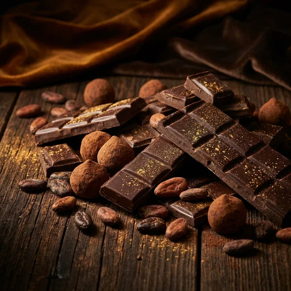 Pilha de chocolates luxuosos com pó de ouro